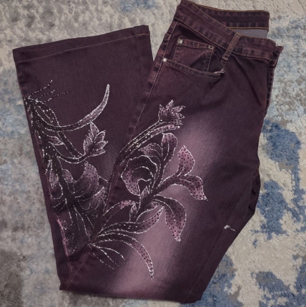 Purple embellished jeans